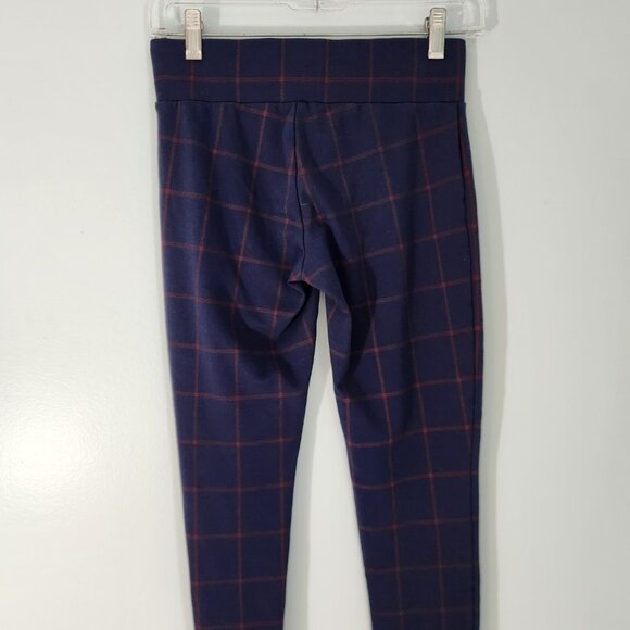 LOFT Outlet Soft Knit Leggings‎ Navy Blue Red Check XS Pull On Stretch Cropped - Picture 6 of 11